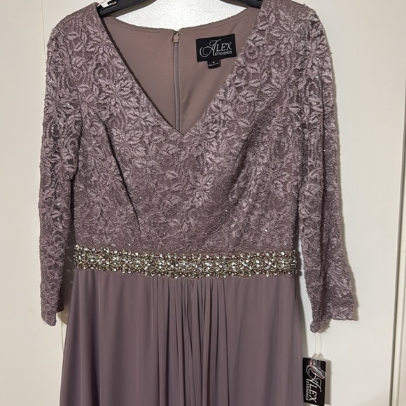 Alex Evening Lace Tulle Rhinestone accent maxi evening gown dress - Picture 3 of 6